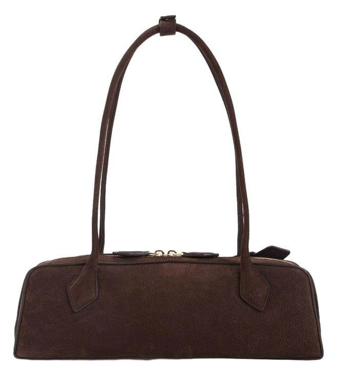 Brown Teckel Textured Leather Shoulder Bag