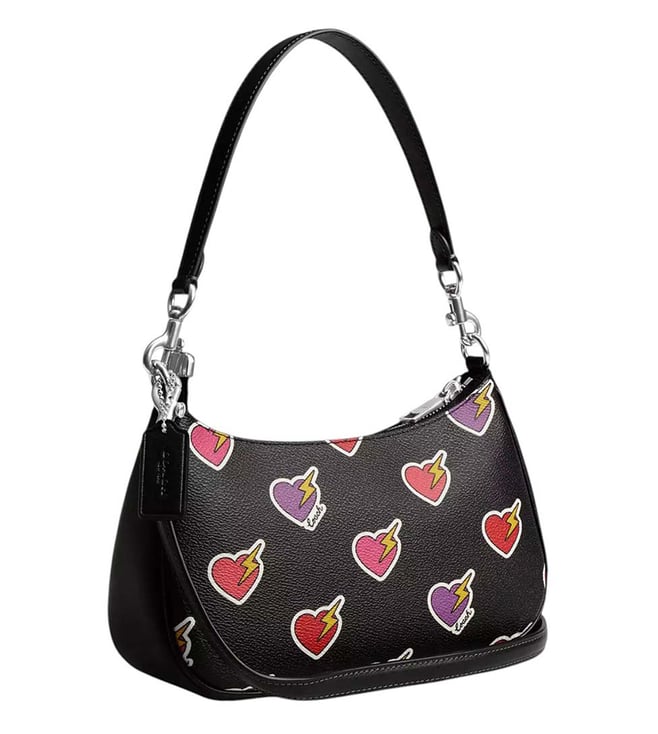 Black Teri Printed Medium Shoulder Bag