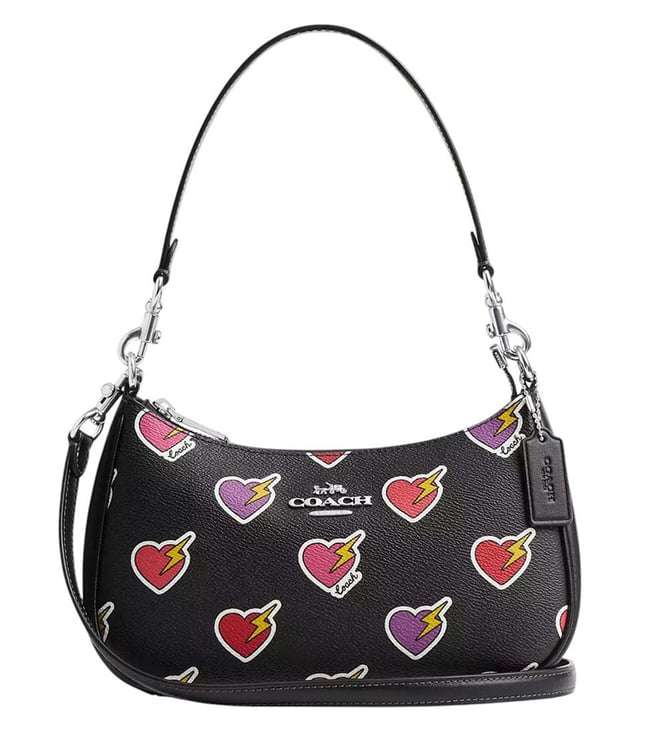 Black Teri Printed Medium Shoulder Bag