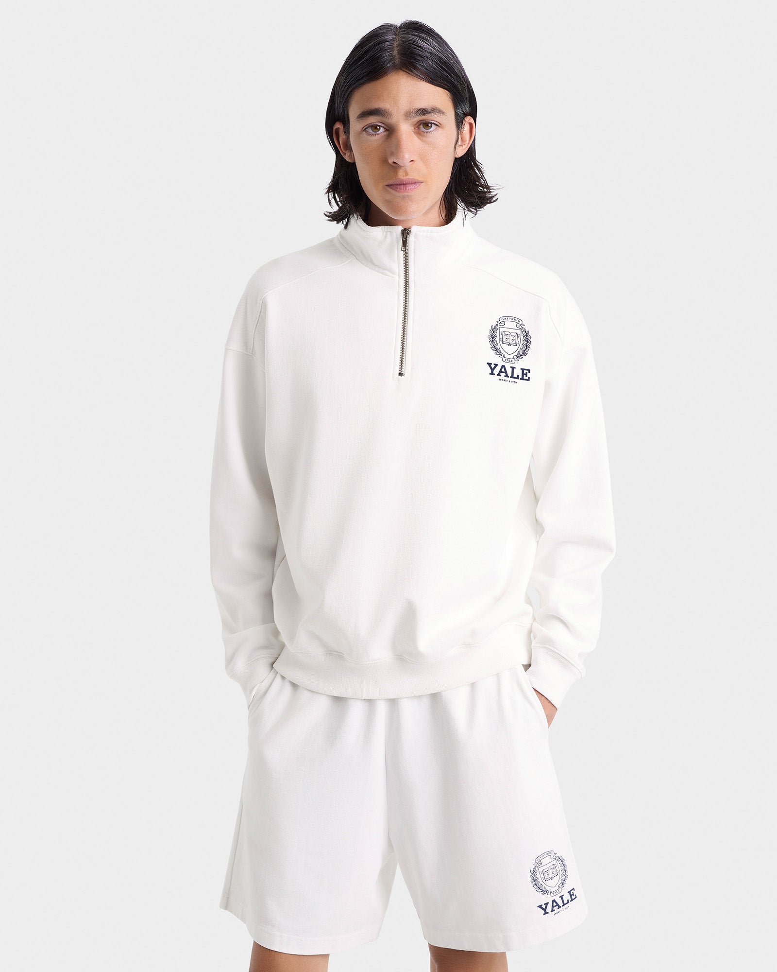 Yale Crest Quarter Zip - White/Navy