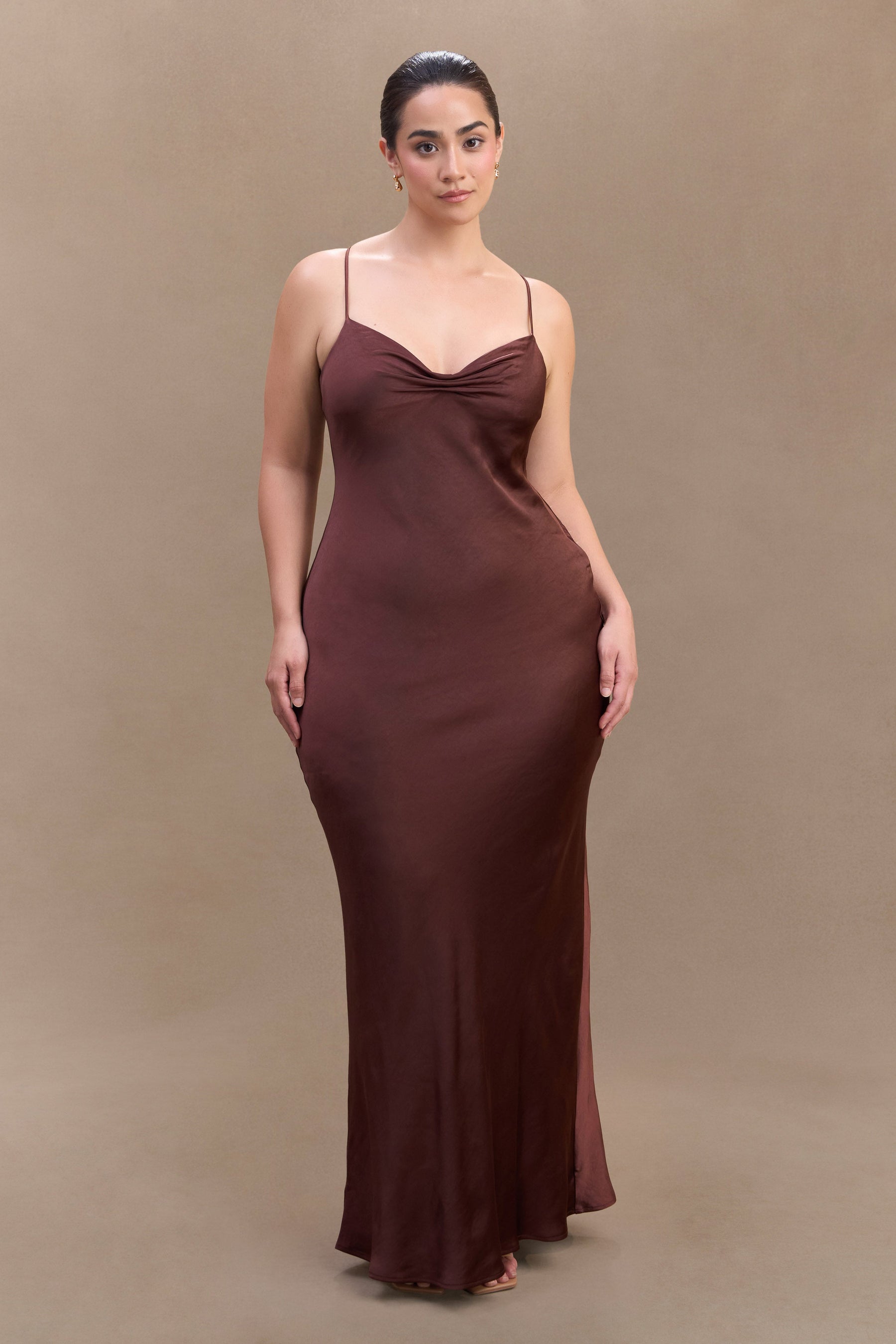 Lilly Sweetheart Satin Maxi Dress - Dark Chocolate