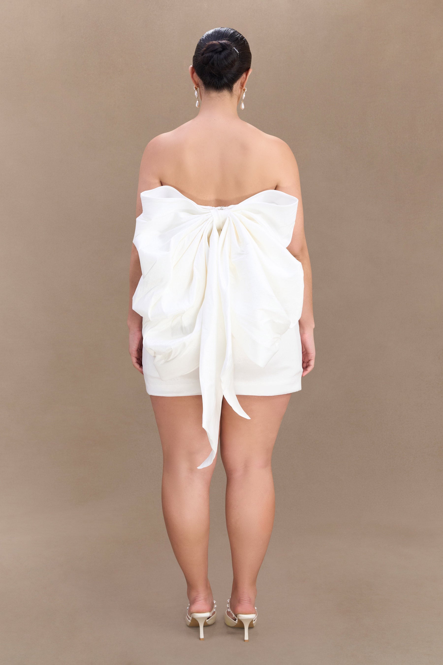 Suzette Taffeta Bow Mini Dress - White