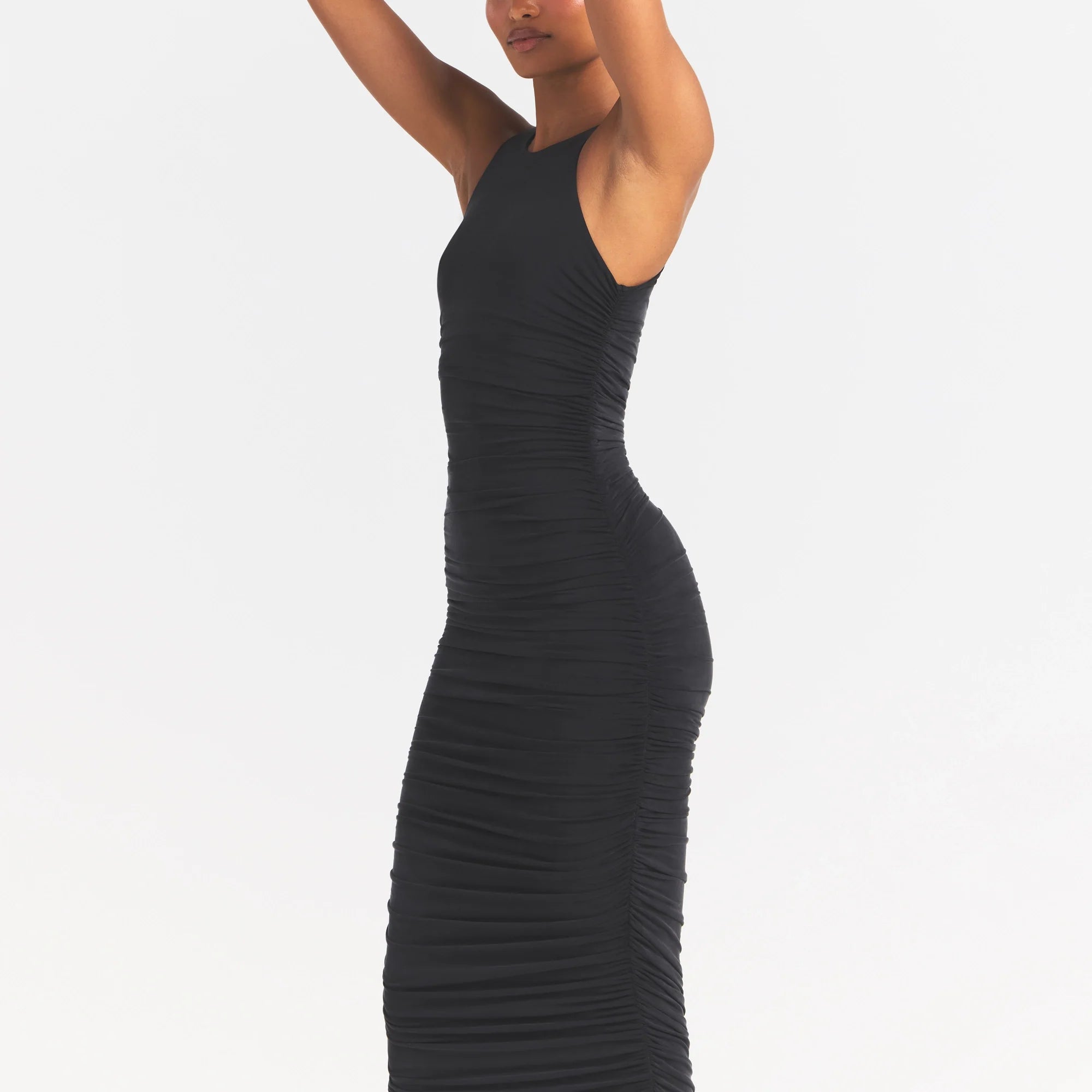 Cupro Jersey Ruched Long Dress