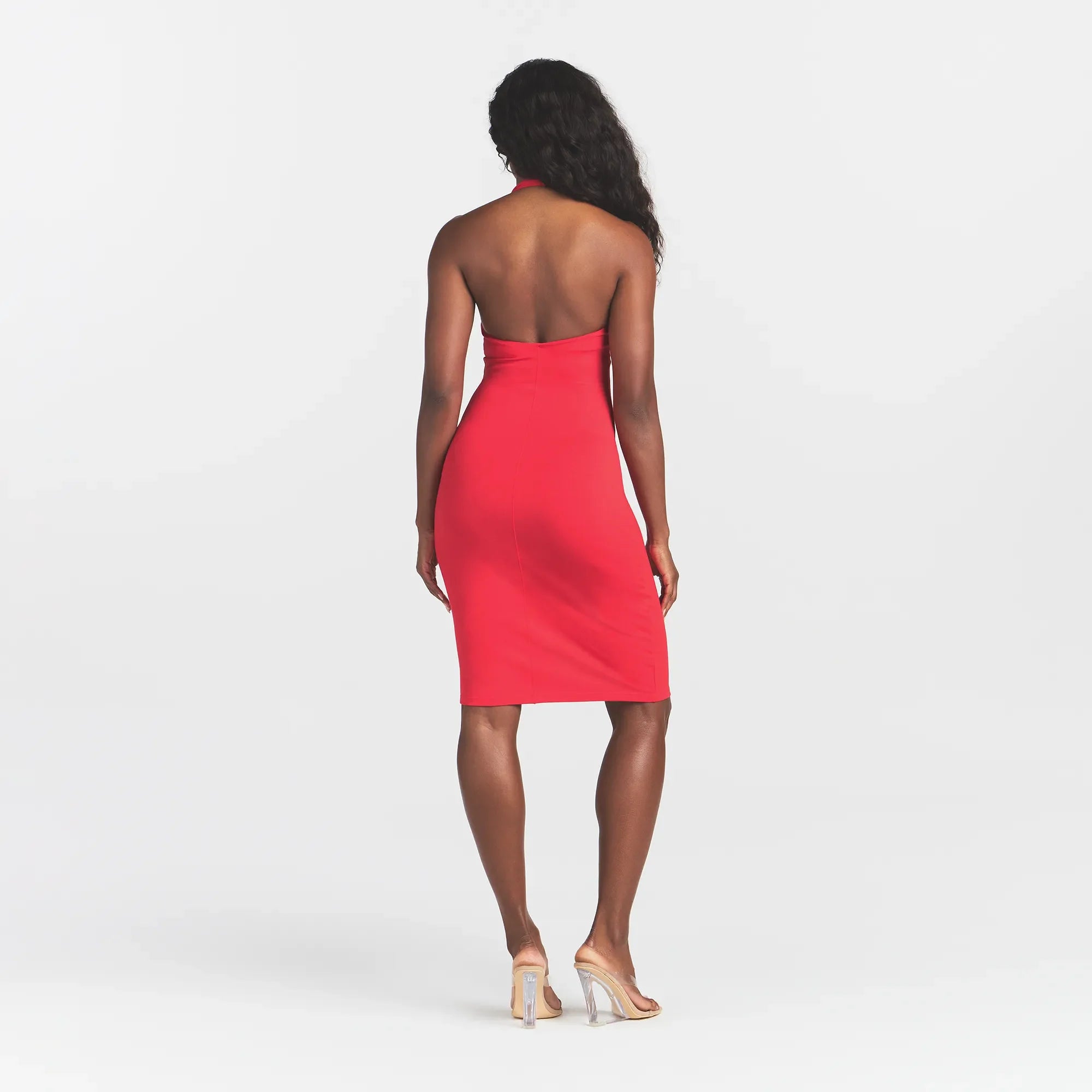 Smooth Layers Plunge Halter Midi Dress