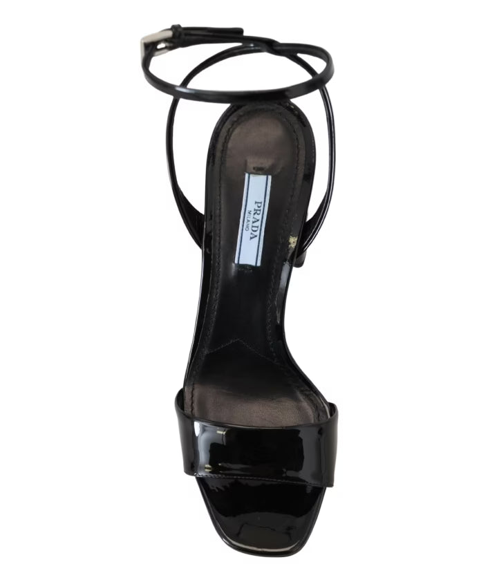 Prada Black Patent Ankle Strap Heels