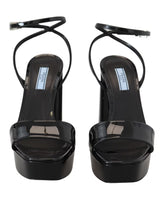 Prada Black Patent Ankle Strap Heels