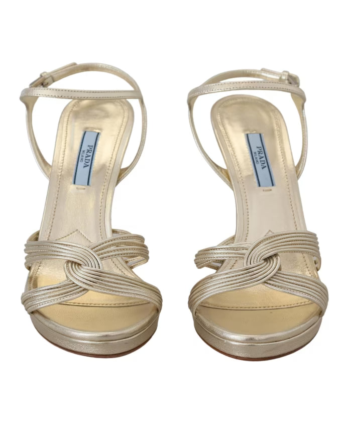 Prada Gold Stiletto Heel Sandals