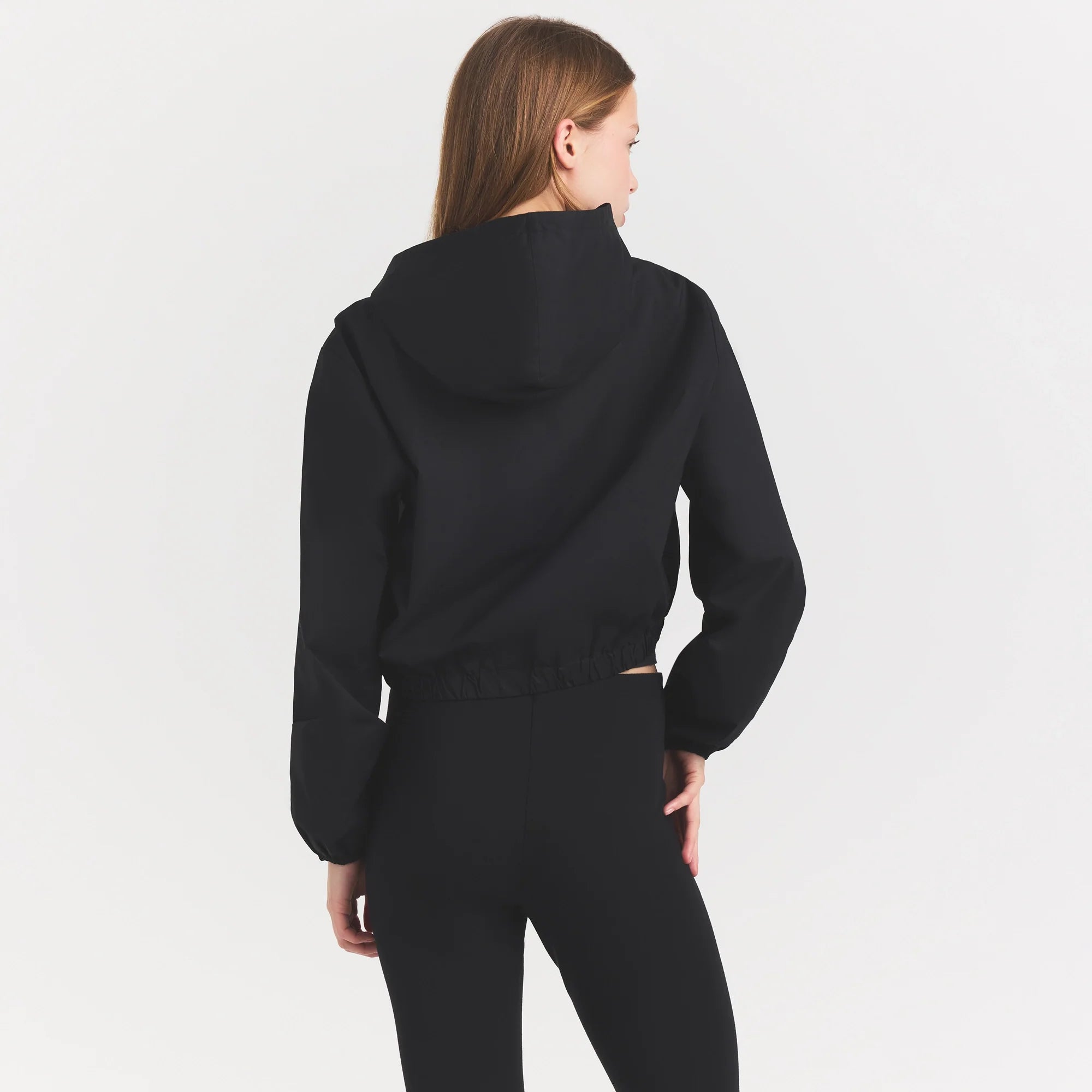 Woven Cotton Cropped Zip Up Jacket
