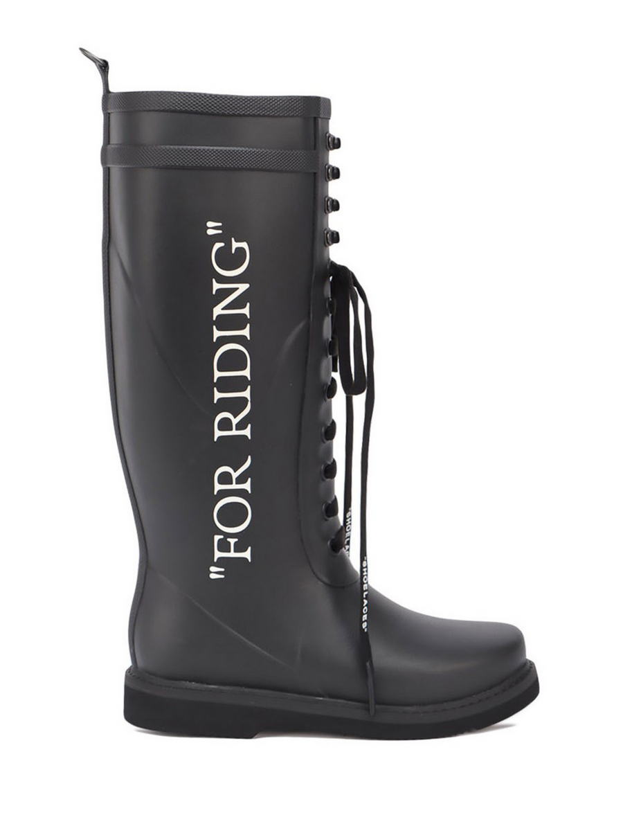 Off White OFF-WHITE SLOGAN PRINT RUBBER BOOTS BLACK - Size: UK 4 Sneakers | Shop From The Mirage