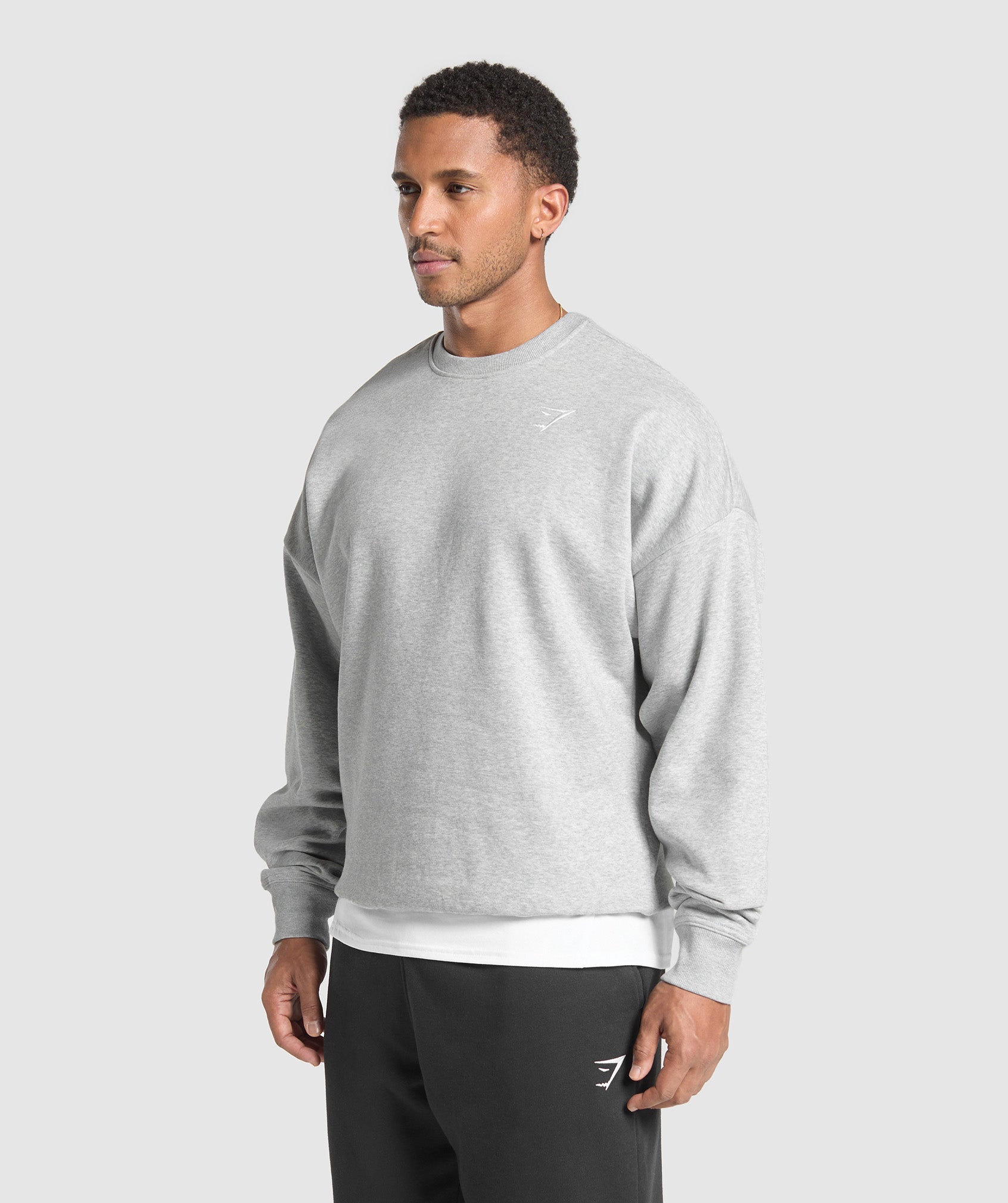 Gymshark Oversized Crest Crew - Light Grey Core Marl