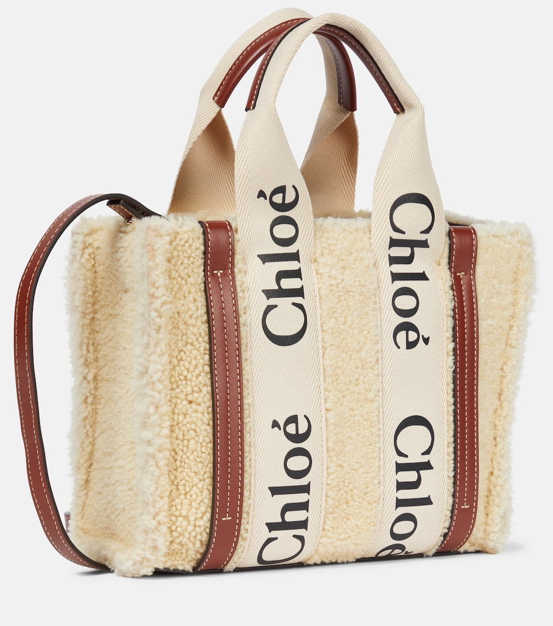 Woody Small shearling and leather tote
