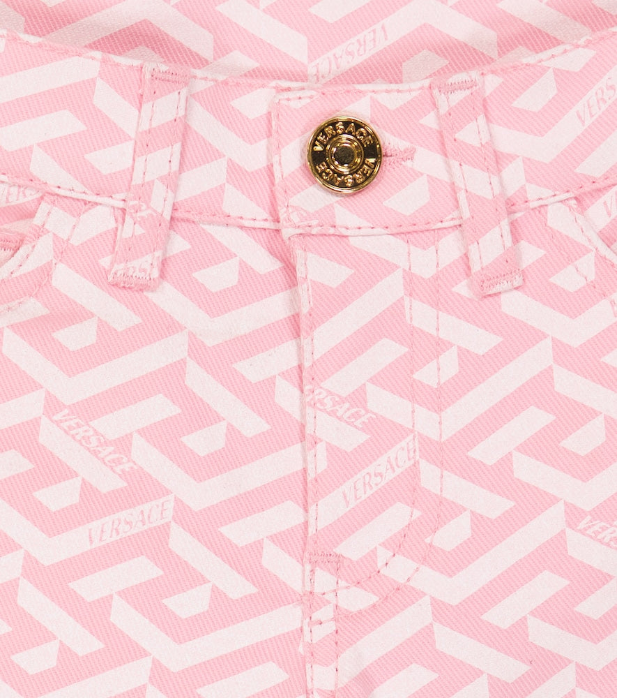 La Greca print cotton denim shorts