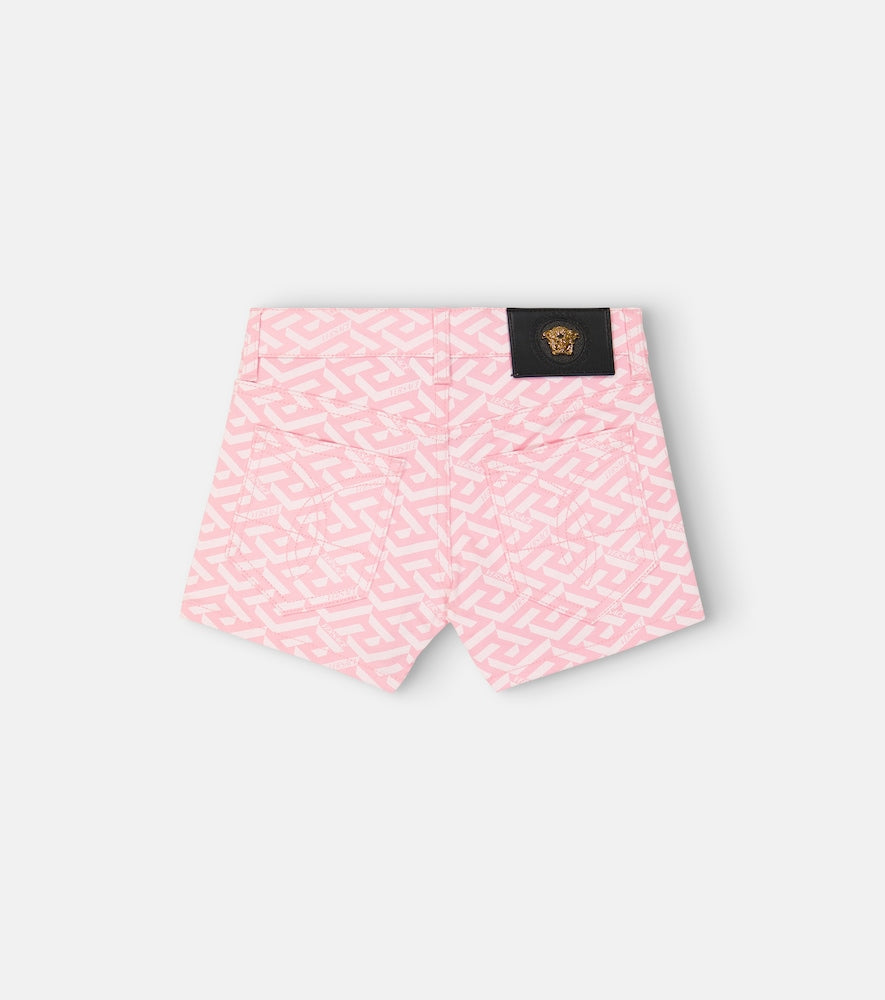 La Greca print cotton denim shorts