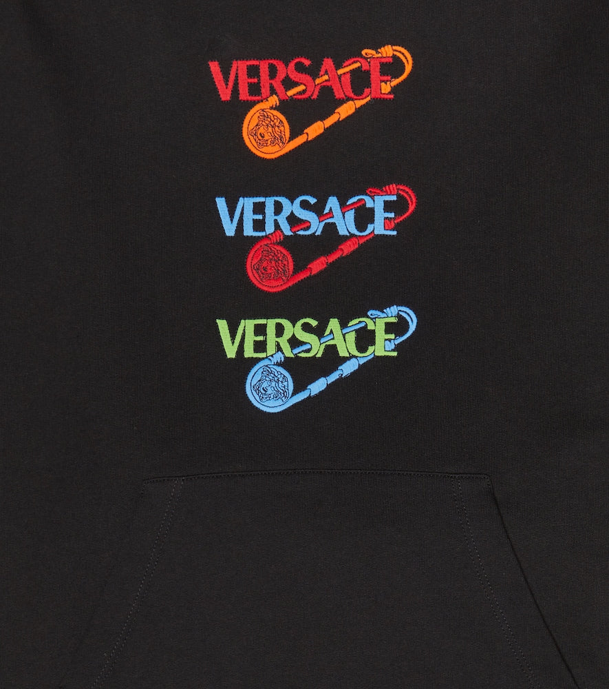 Safety Pin embroidered cotton hoodie