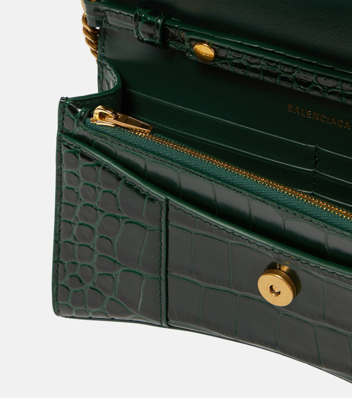 Balenciaga Hourglass croc-effect leather wallet on chain