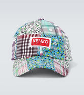 Checked cotton and silk baseball cap