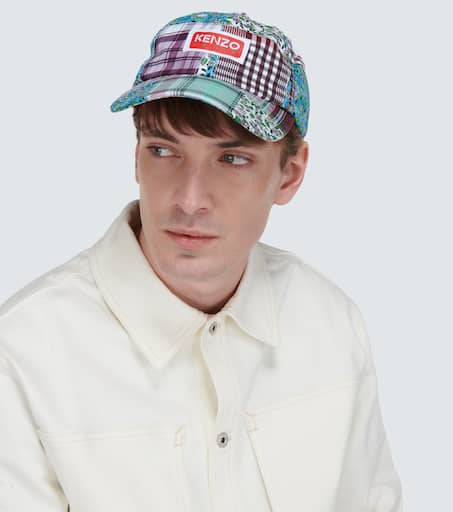 Checked cotton and silk baseball cap