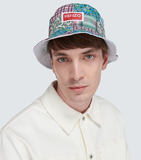 Checked cotton and silk bucket hat