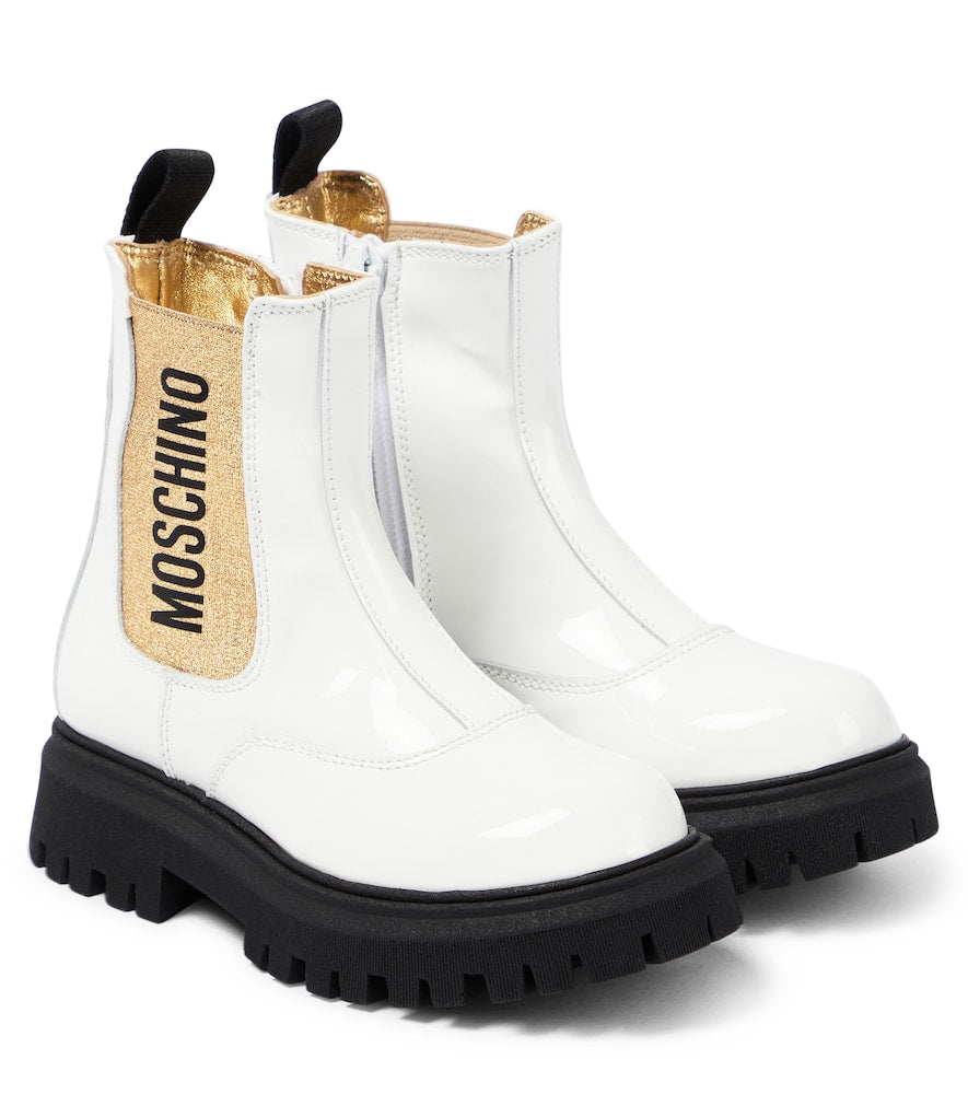 Logo patent leather boots