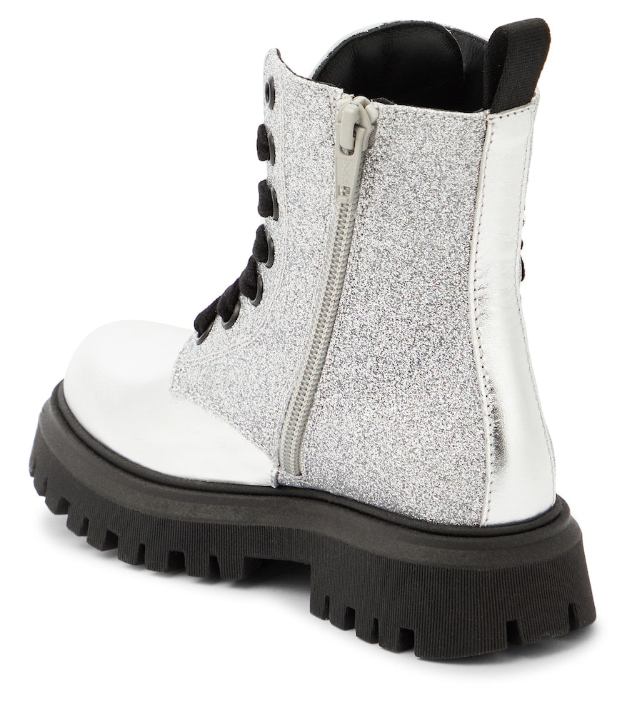 Logo glitter leather boots