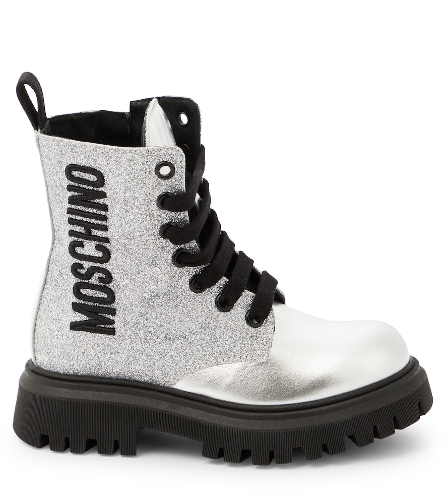 Logo glitter leather boots