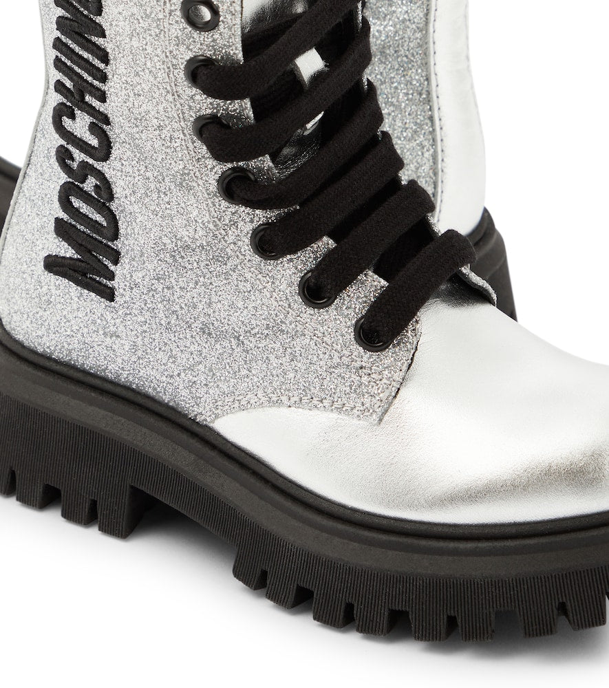 Logo glitter leather boots