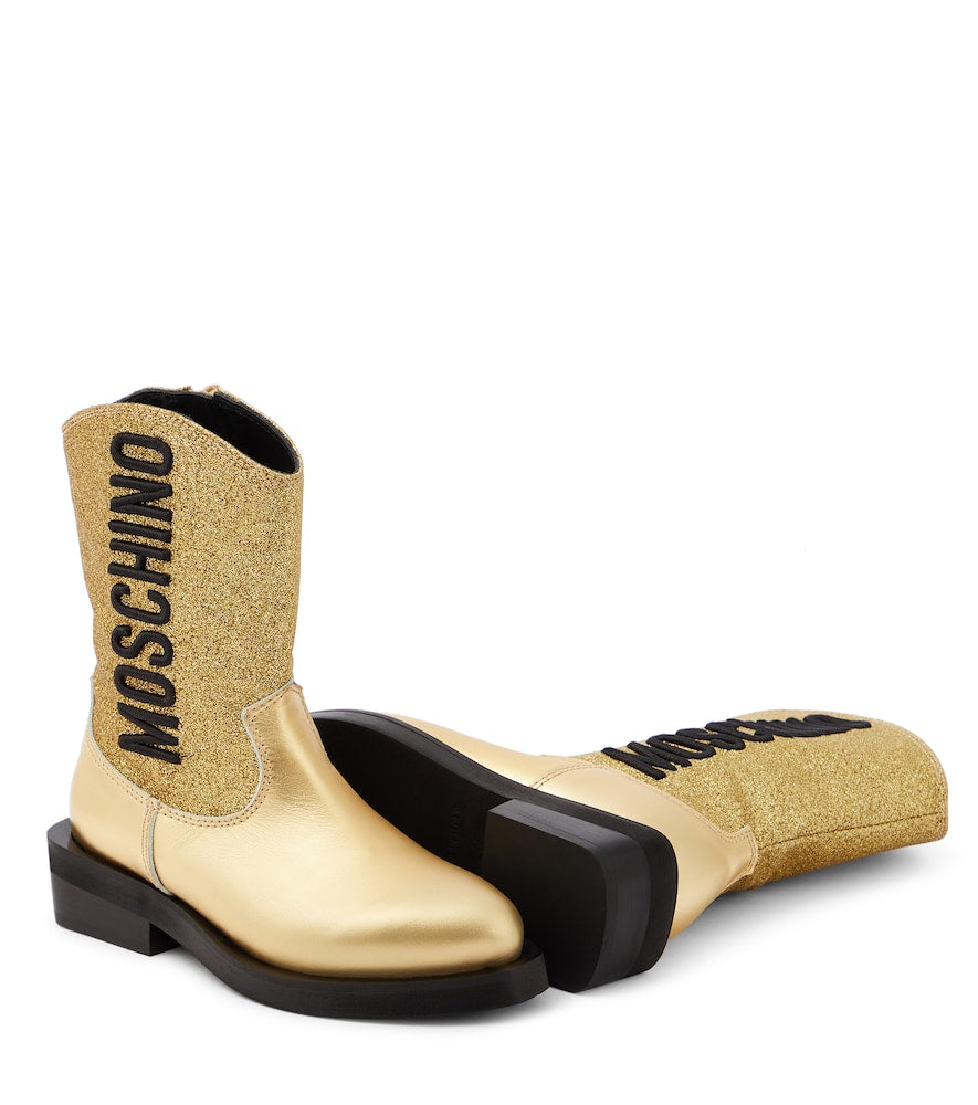 Logo glitter leather cowboy boots