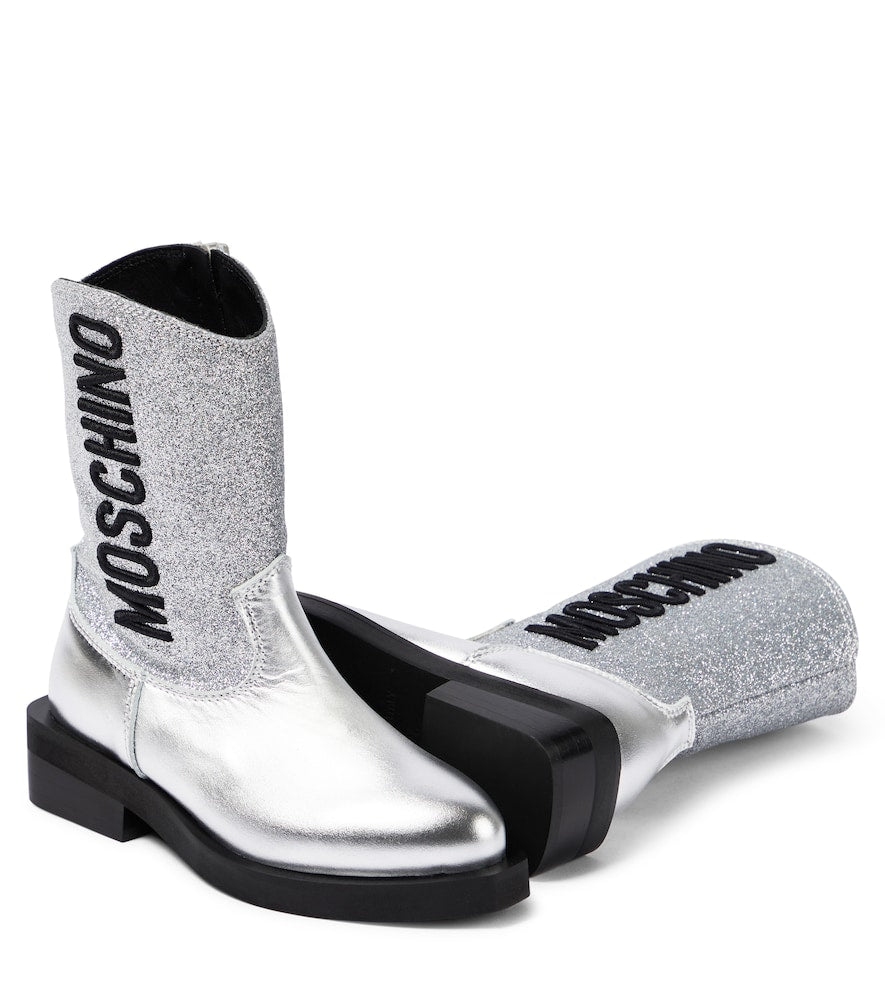 Logo glitter leather cowboy boots