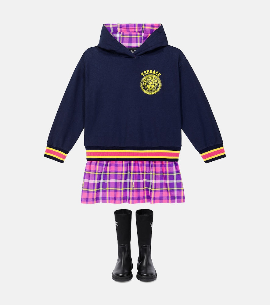 Printed cotton jersey hoodie dress