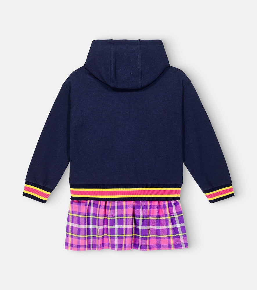 Printed cotton jersey hoodie dress