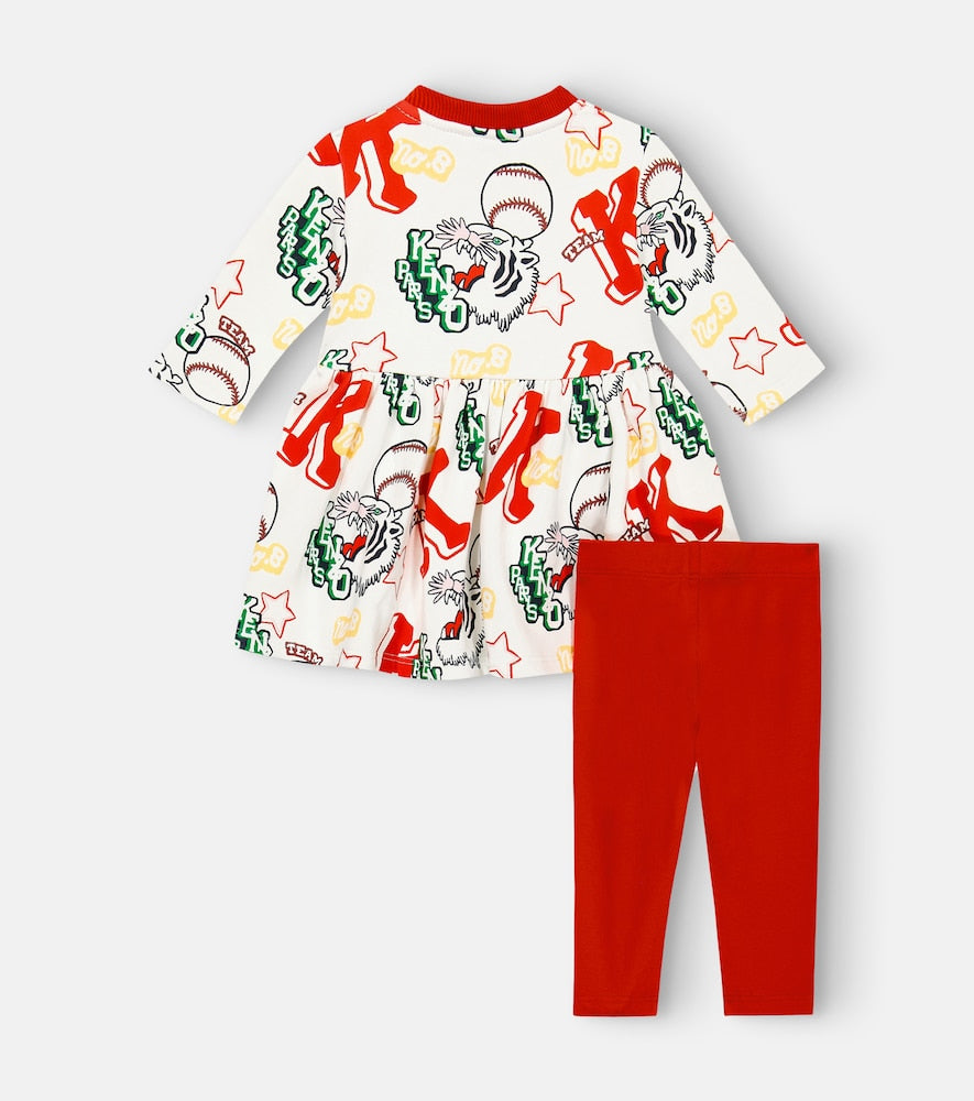 Baby cotton dress and leggings set