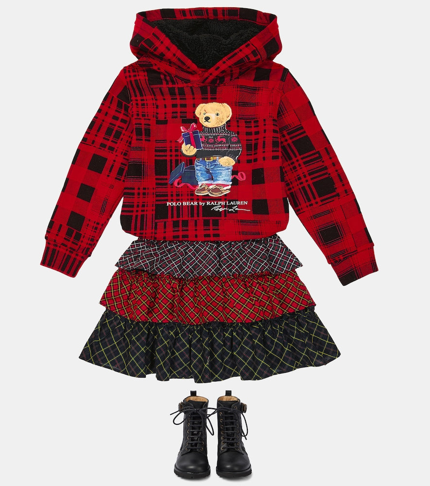 Tartan tiered cotton poplin skirt