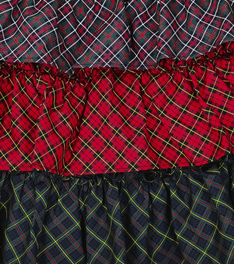 Tartan tiered cotton poplin skirt