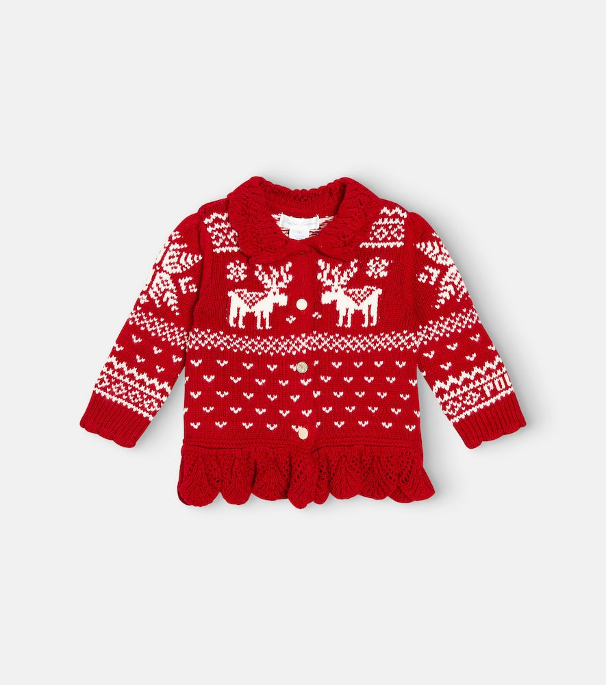 Baby intarsia cotton and wool cardigan