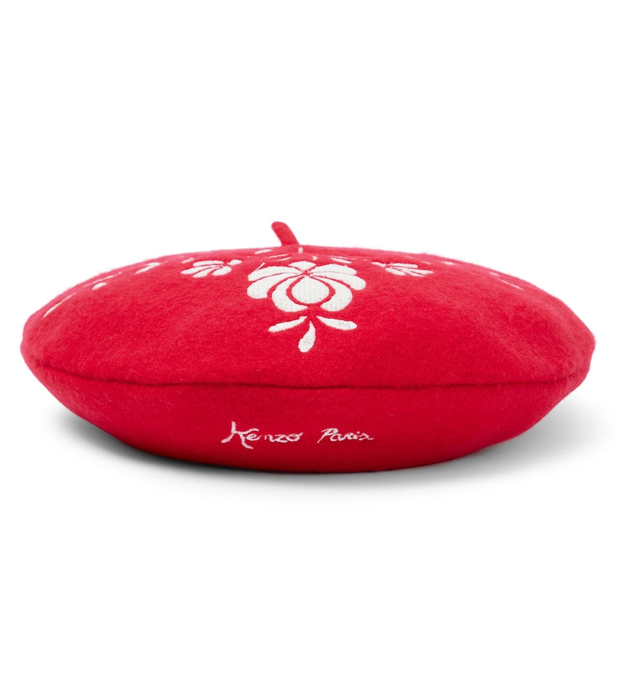 Embroidered wool-blend beret