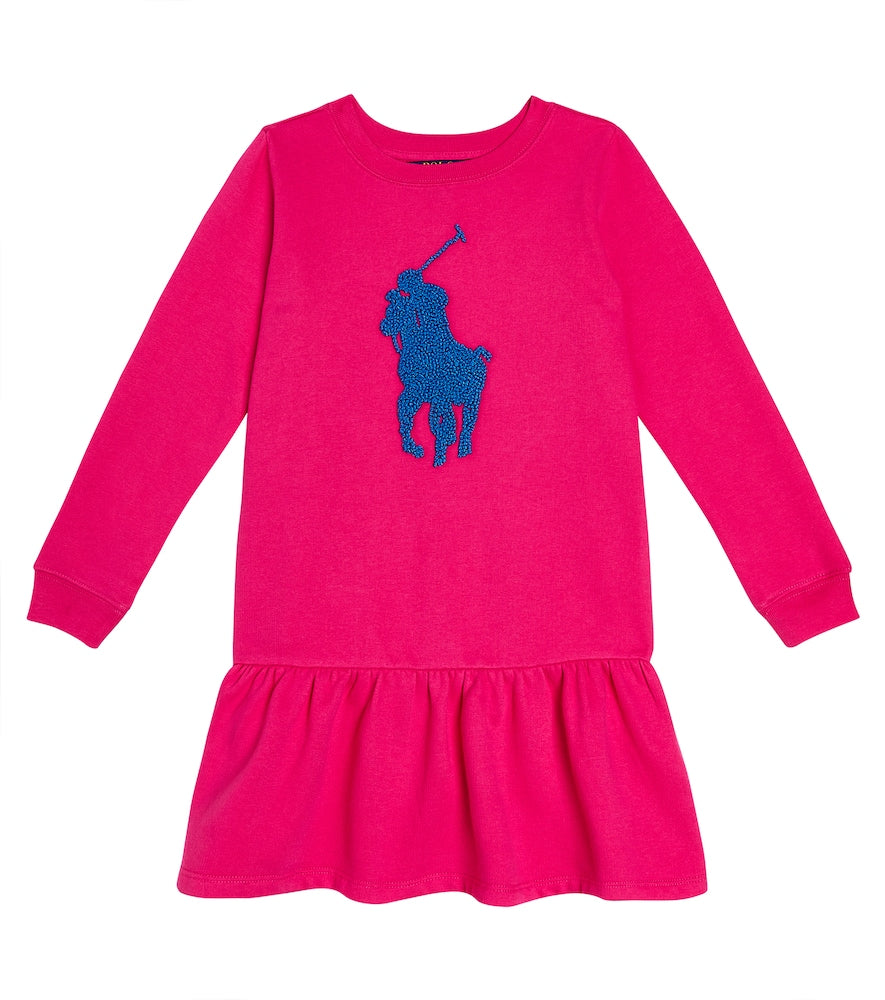 Logo embroidered cotton-blend dress