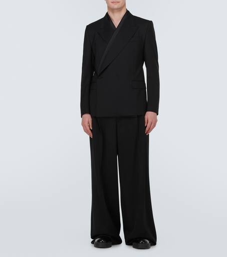 Asymmetric double-breasted wool-blend blazer