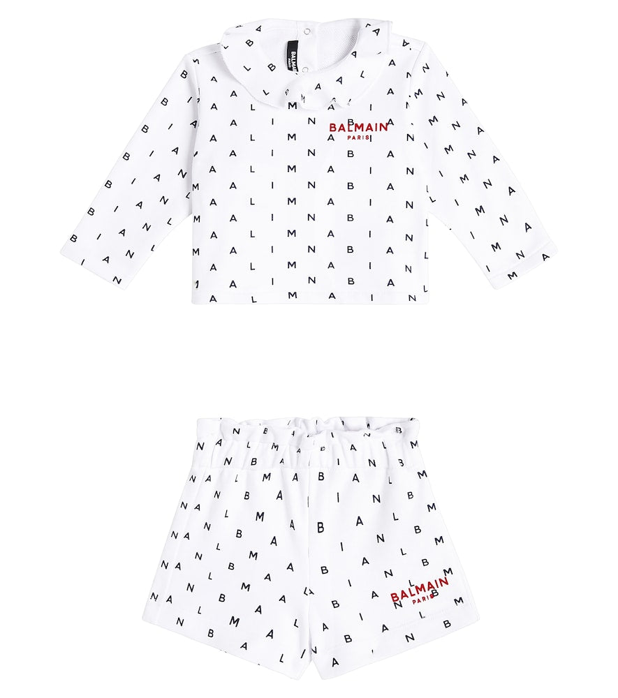 Baby logo cotton jersey sweatshirt and shorts set