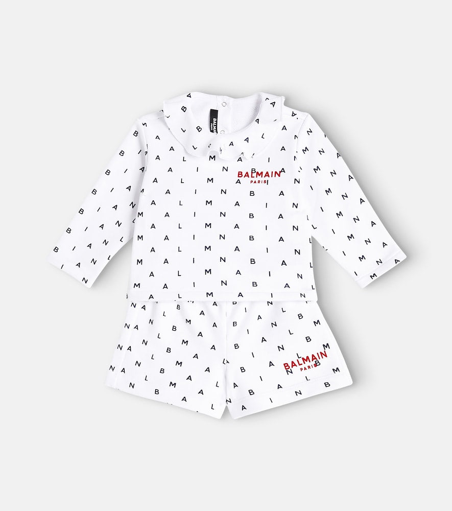 Baby logo cotton jersey sweatshirt and shorts set