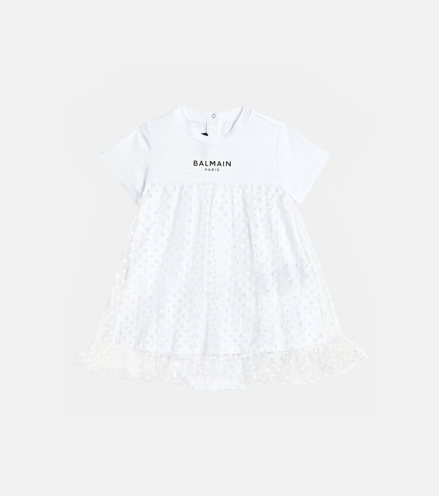 Polka-dot jersey and tulle dress and bloomers set