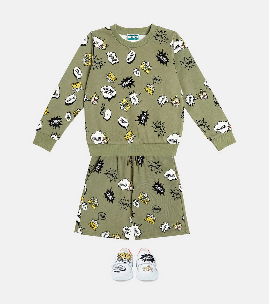Printed cotton-blend jersey sweatshirt