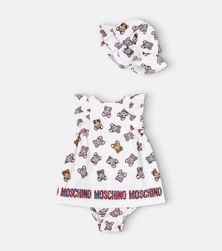 Baby cotton dress, bloomers and hat set