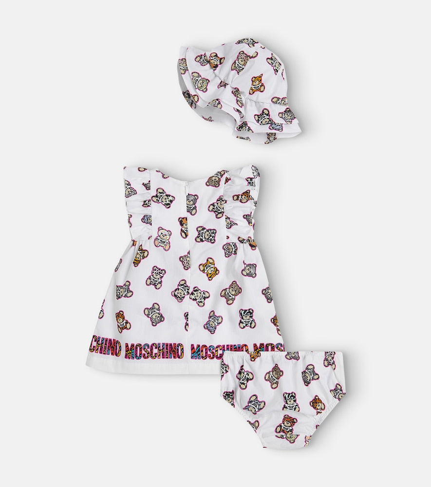 Baby cotton dress, bloomers and hat set