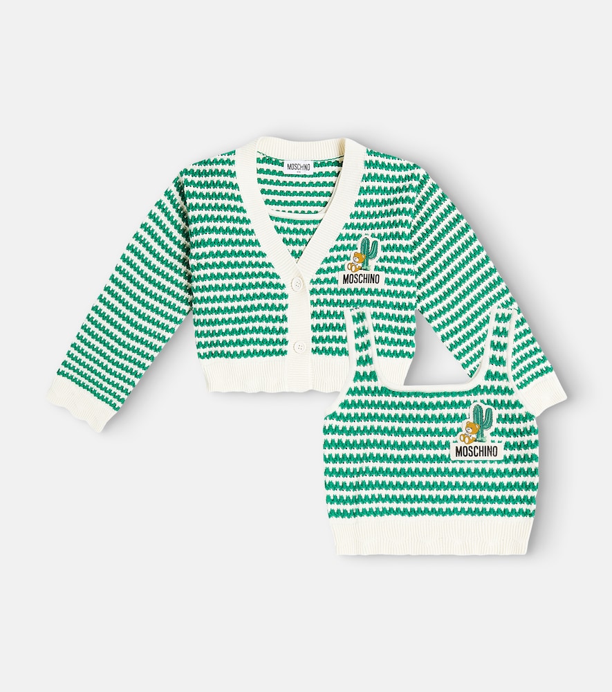 Striped cotton top and cardigan set