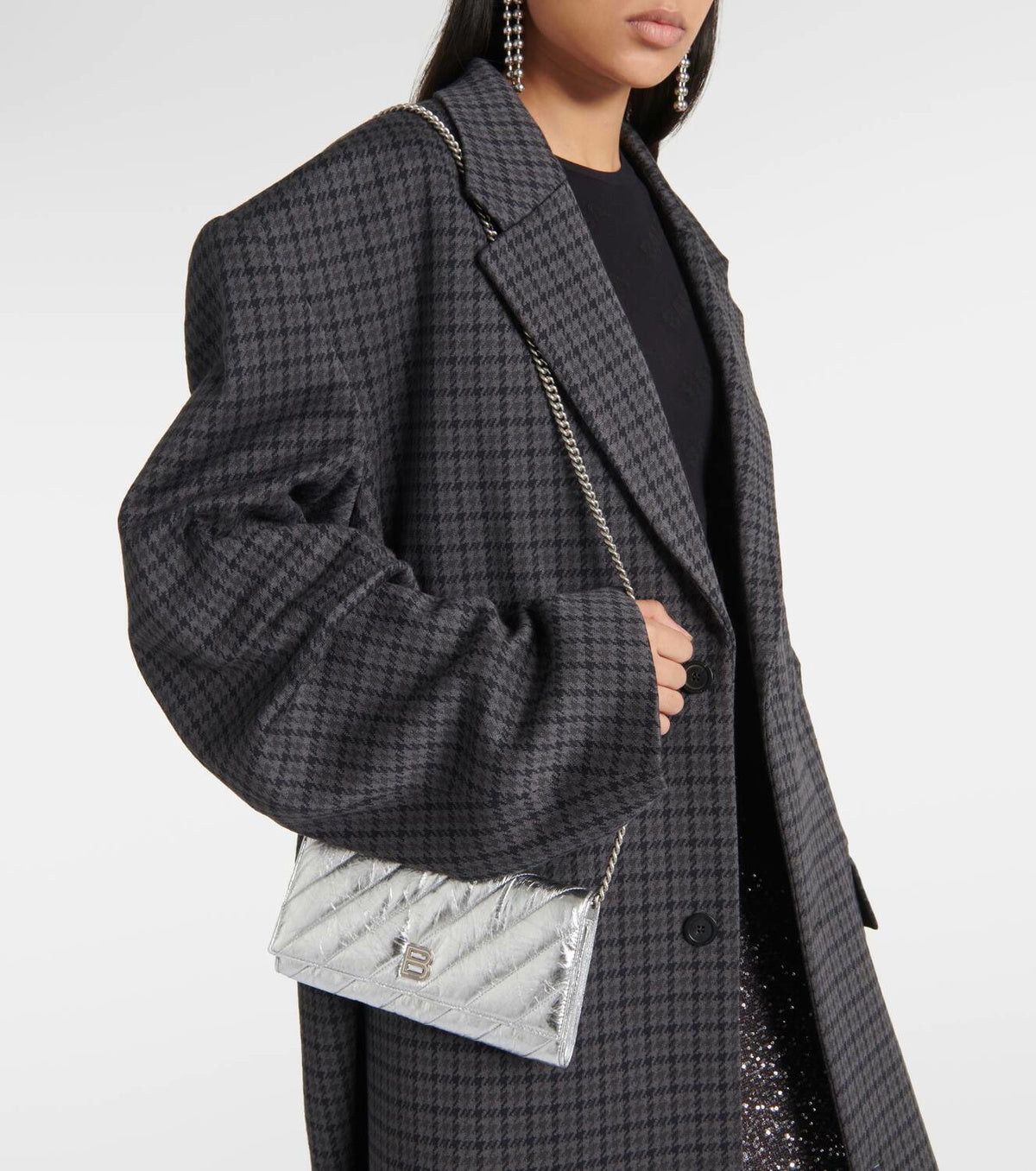 Balenciaga Crush metallic leather wallet on chain