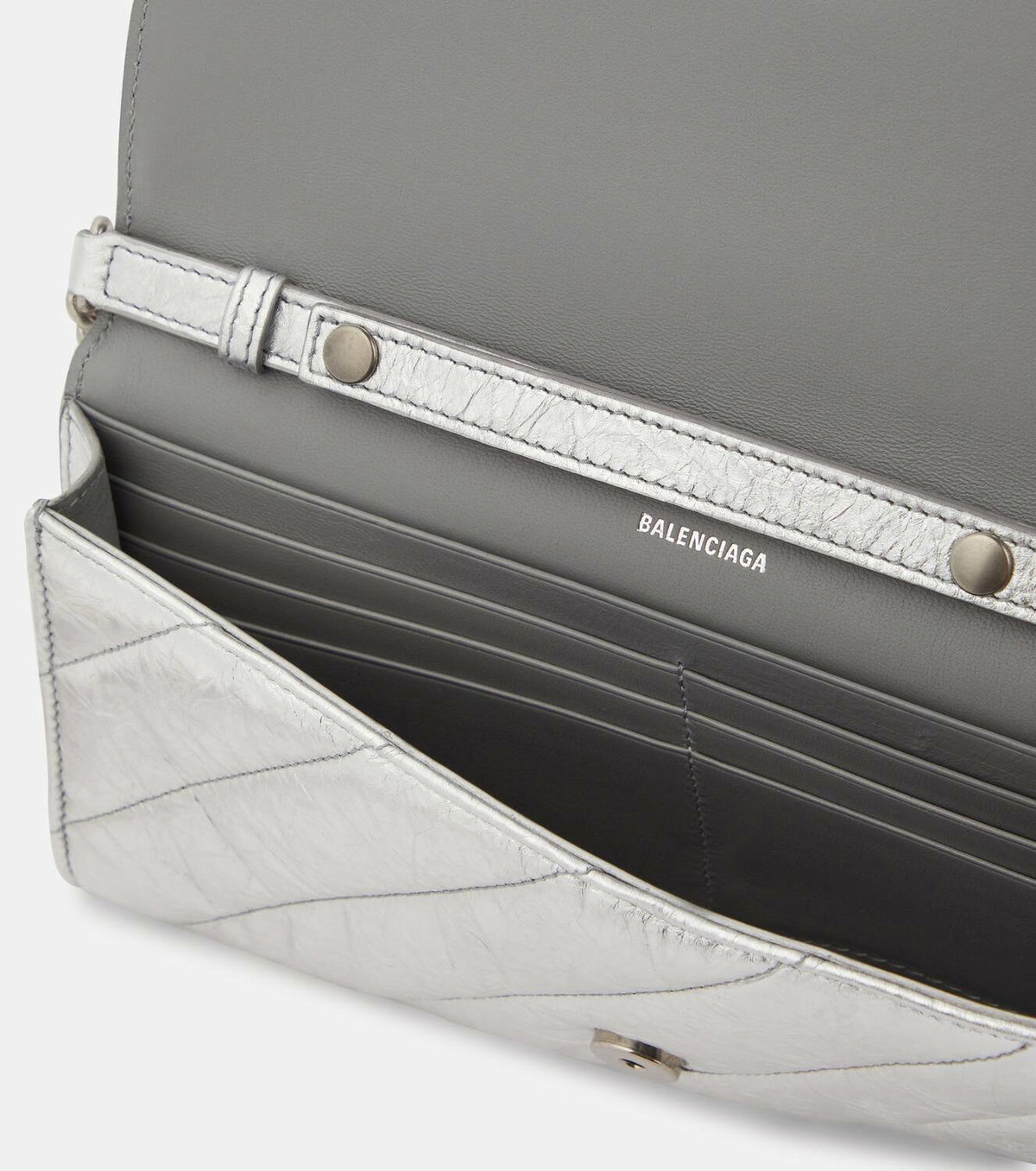 Balenciaga Crush metallic leather wallet on chain