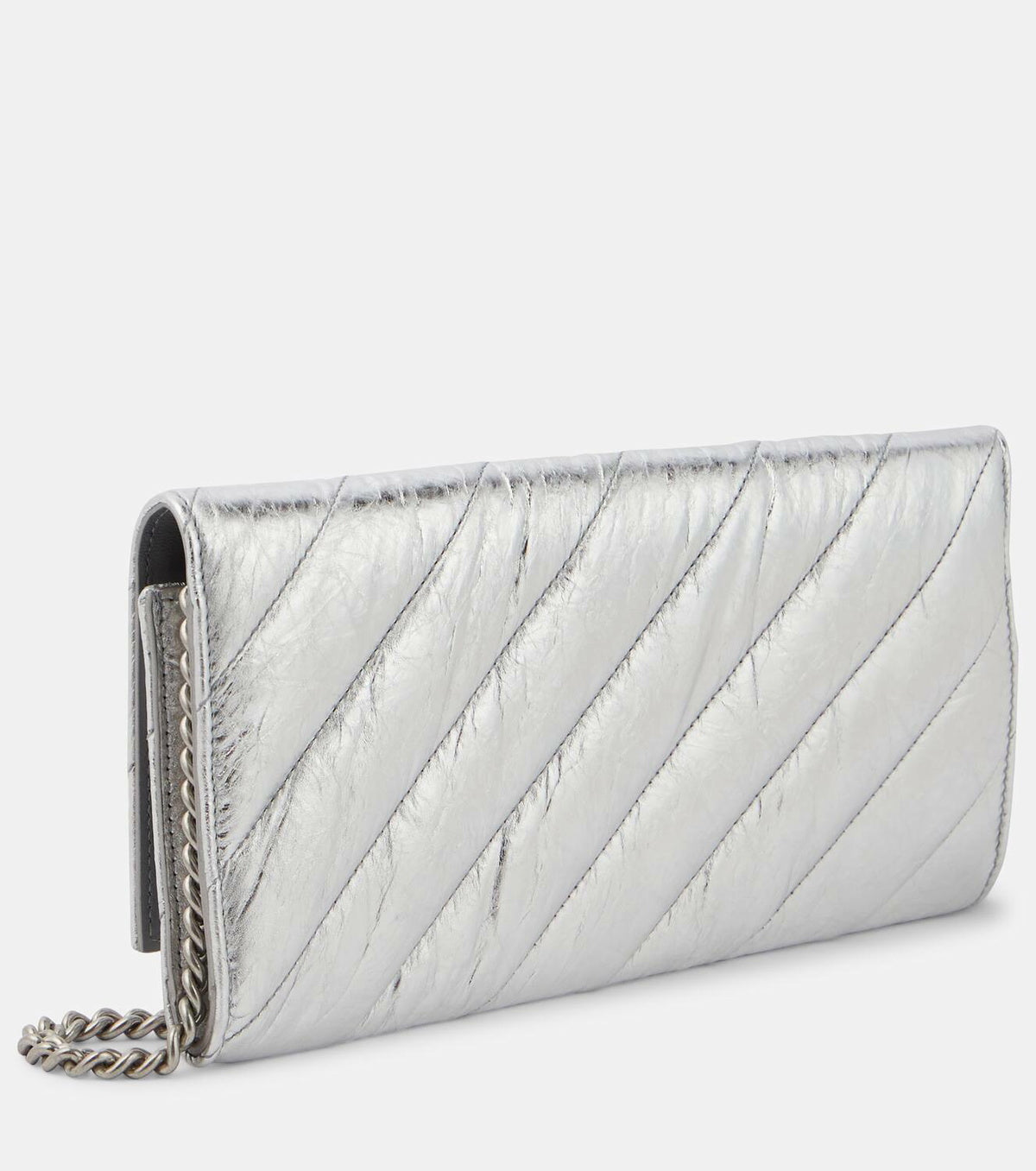 Balenciaga Crush metallic leather wallet on chain