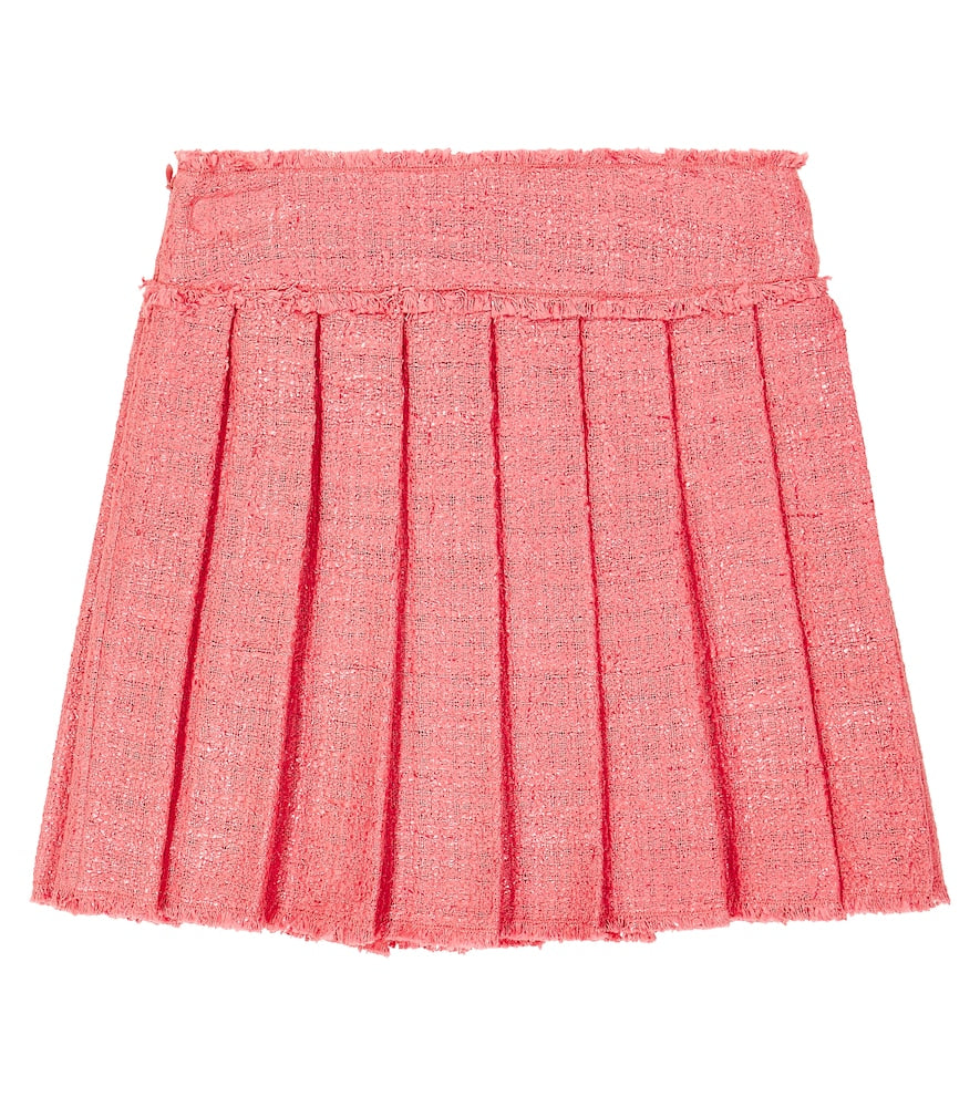 Pleated cotton-blend tweed skirt