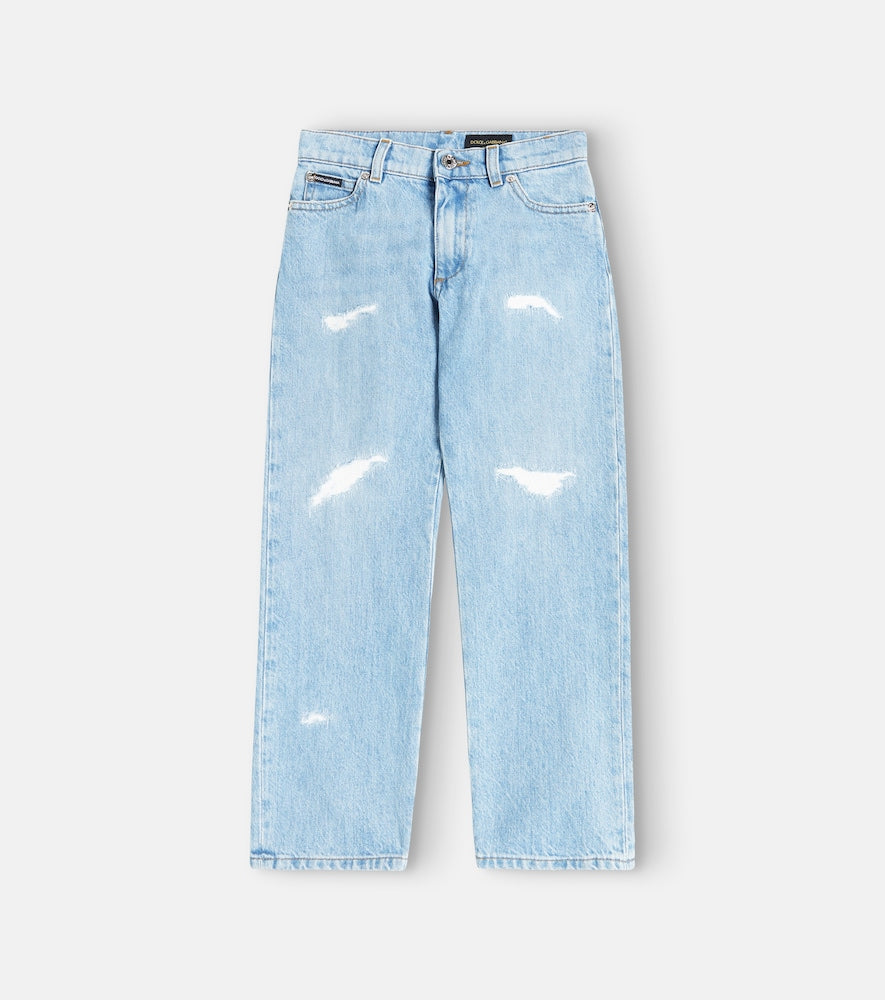 Distressed straight jeans