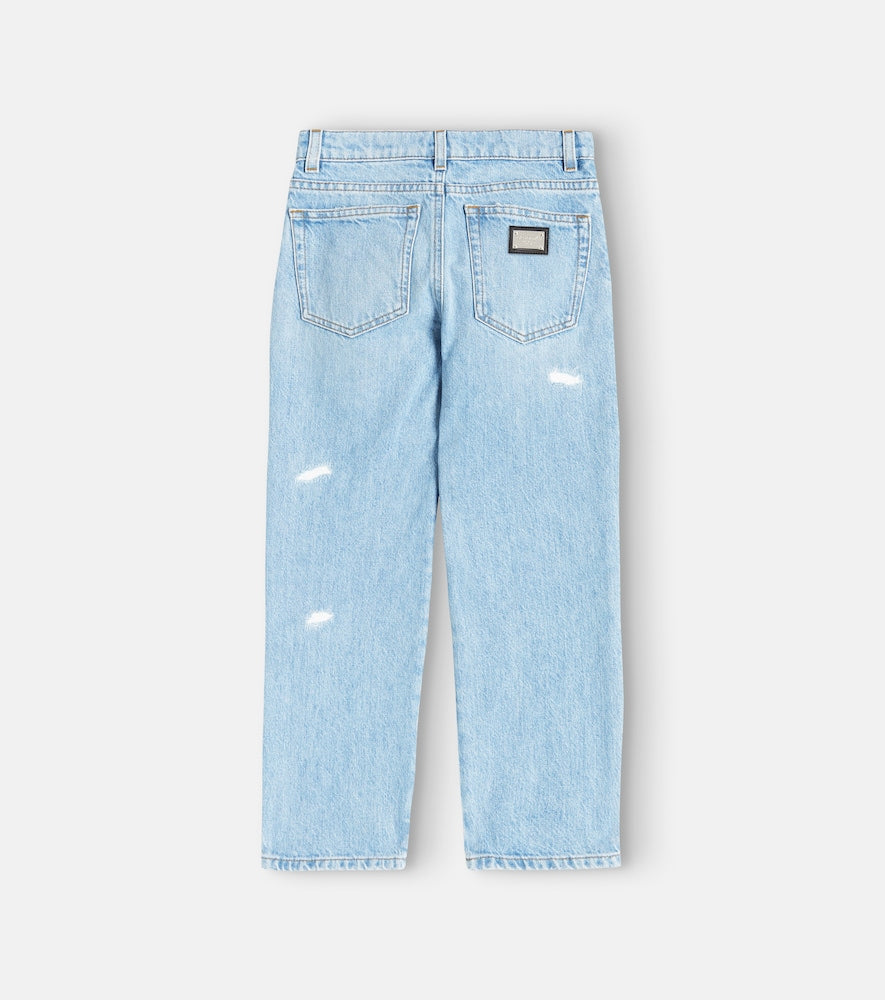 Distressed straight jeans